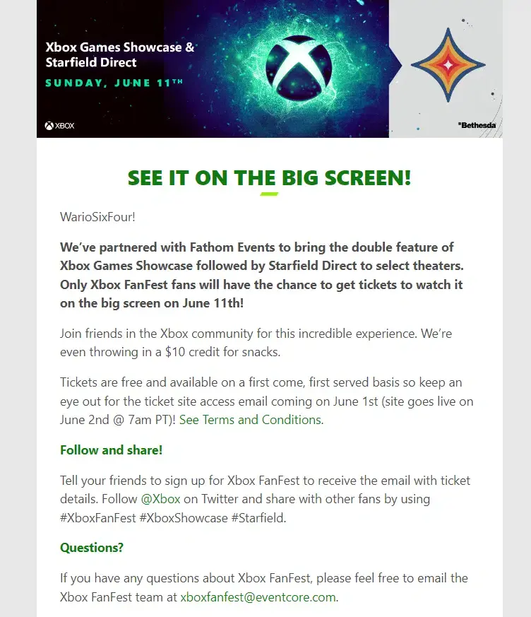 El esperado Xbox Games Showcase y Starfield Direct se proyectarán en salas de cine