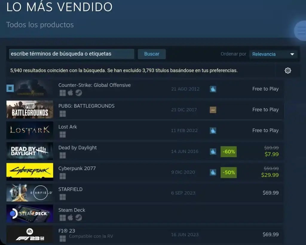 Starfield entra al top 10 juegos más vendidos de Steam 140 Starfield entra al top 10 juegos más vendidos de Steam