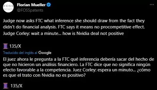 La FTC deja a cuadros a la Jueza del proceso. "¿Cómo no va a ser pro consumidor el acuerdo con Nvidia?" 140 La FTC deja a cuadros a la Jueza del proceso. "¿Cómo no va a ser pro consumidor el acuerdo con Nvidia?"