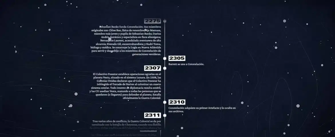 Descubre la historia de la galaxia de Starfield previa al juego, casi 300 años de eventos en una línea temporal 112