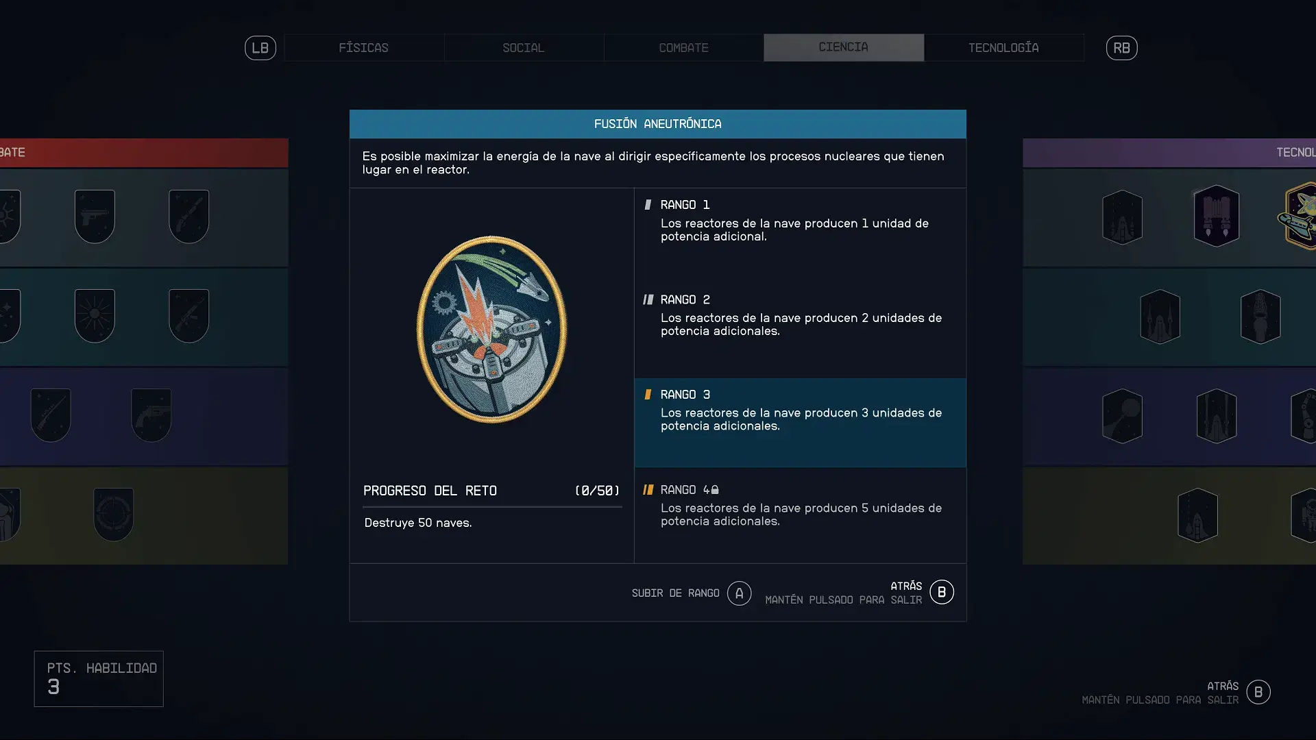 guía Starfield como subir las habilidades de la nave fusión aneutrónica