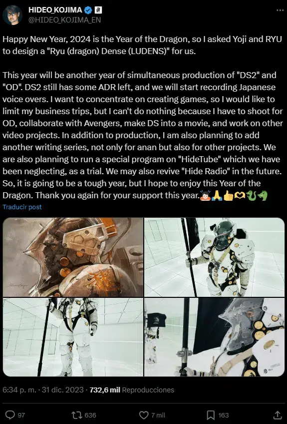 Hideo Kojima inicia el 2024 con nuevos detalles de OD y sus próximos proyectos