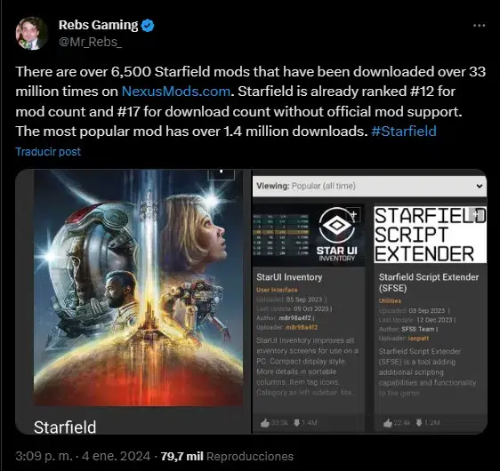 Todavía no ha llegado la herramienta oficial, pero Starfield cuenta con más de 6000 mods