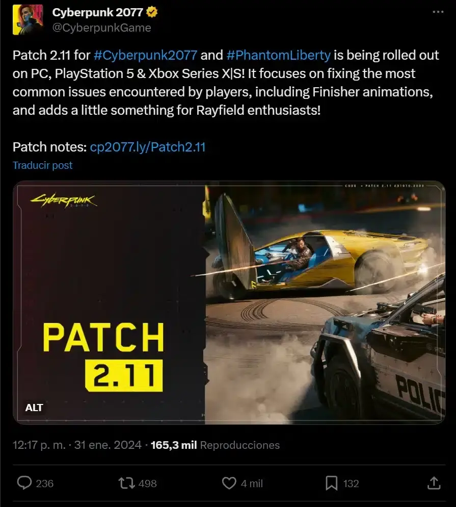 parche 2.11 de Cyberpunk 2077