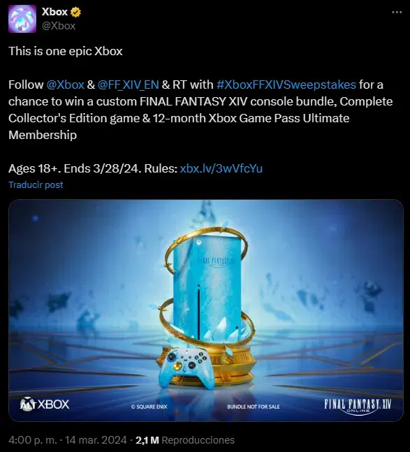Final Fantasy 14 tendrá una Xbox y mando personalizados