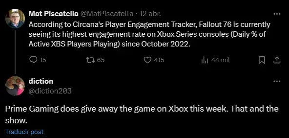 Fallout 76 ha explotado en popularidad gracias a Prime Gaming y la serie de televisión de Fallout