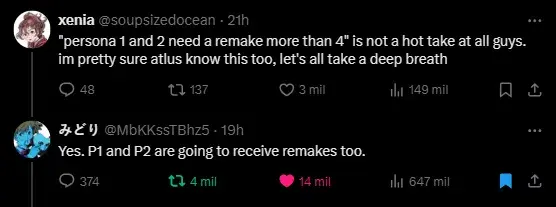 Persona 1 y 2 sí que tendrán un remake en toda regla según las declaraciones de una confiable insider