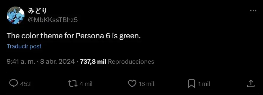 The color theme for Persona 6 is green.
