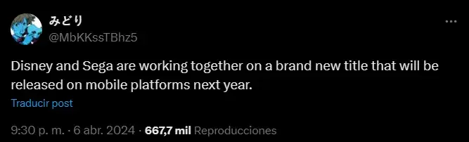 SEGA y Disney están trabajando juntos en nuevos juegos