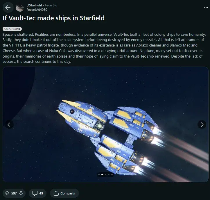 Vault-Tec llega al universo de Starfield gracias al ingenio de un fan constructor de naves