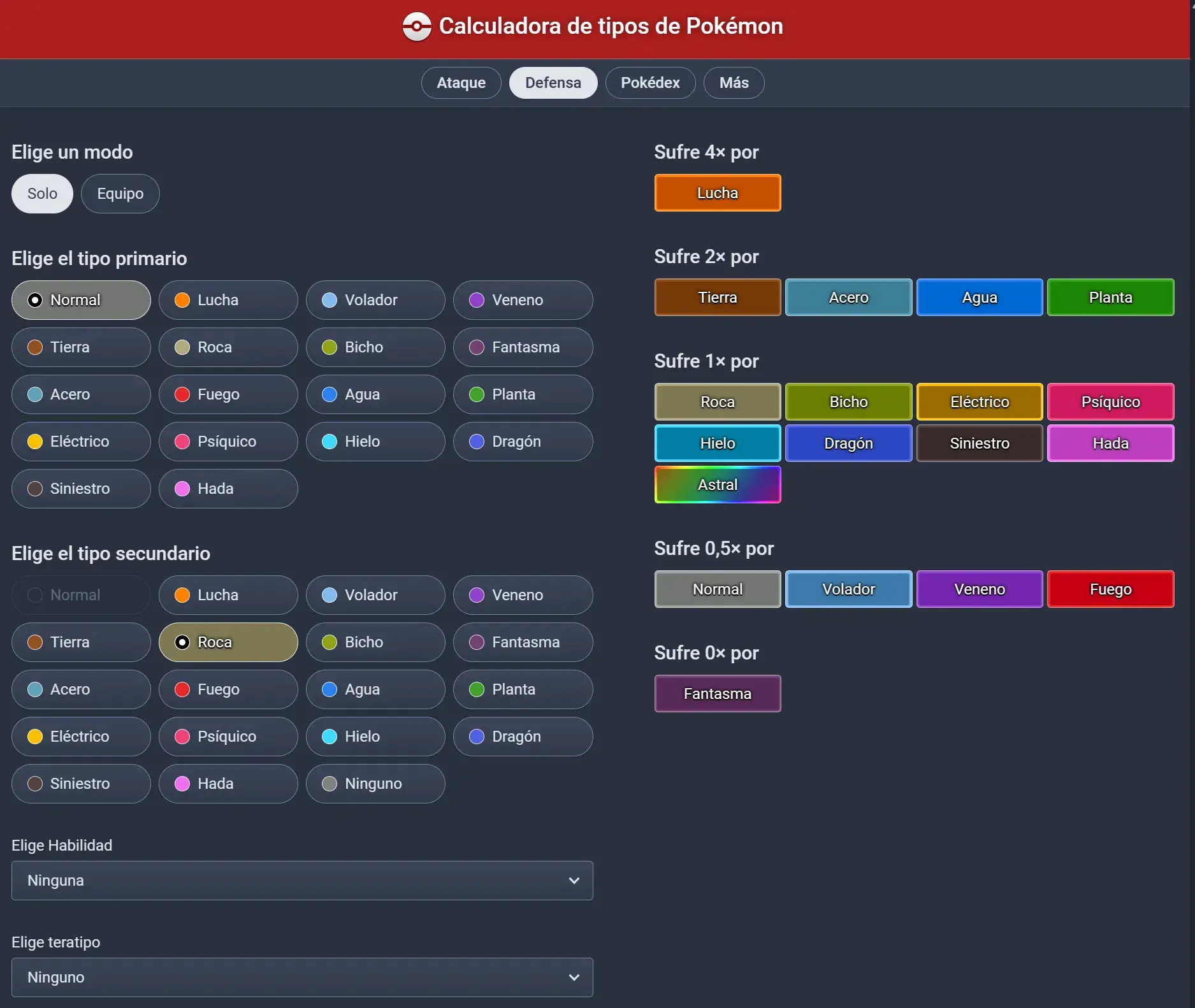Calculadoras de tipos de Pokémon