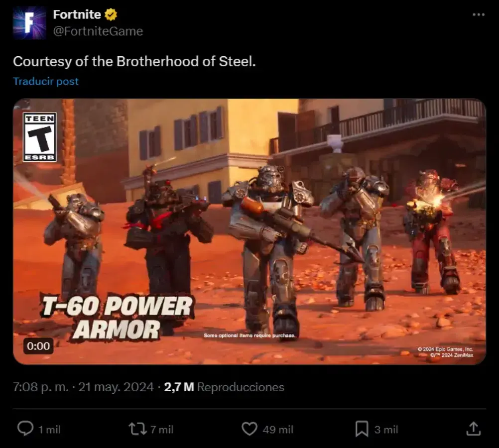Epic Games revela cómo lucen las servoarmadura T-60 de Fallout dentro Fortnite