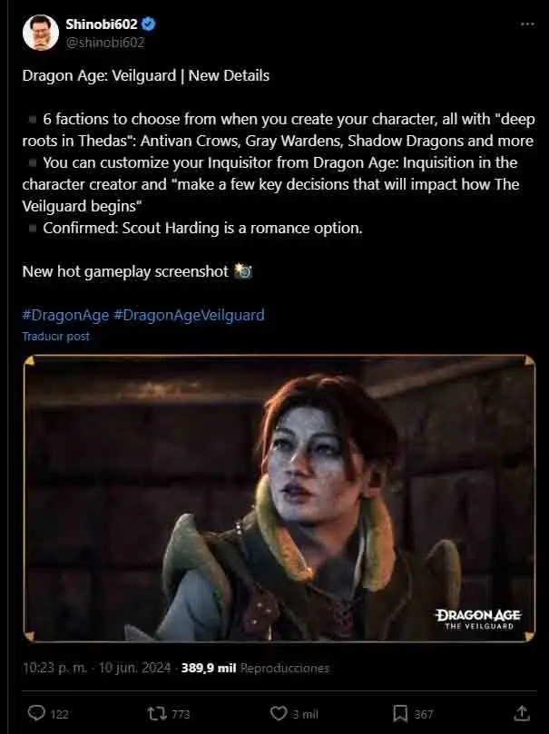 Esta noche veremos su gameplay, pero ahora conocemos algunos detalles sobre Dragon Age: The Veilguard que evocan a los juegos del pasado