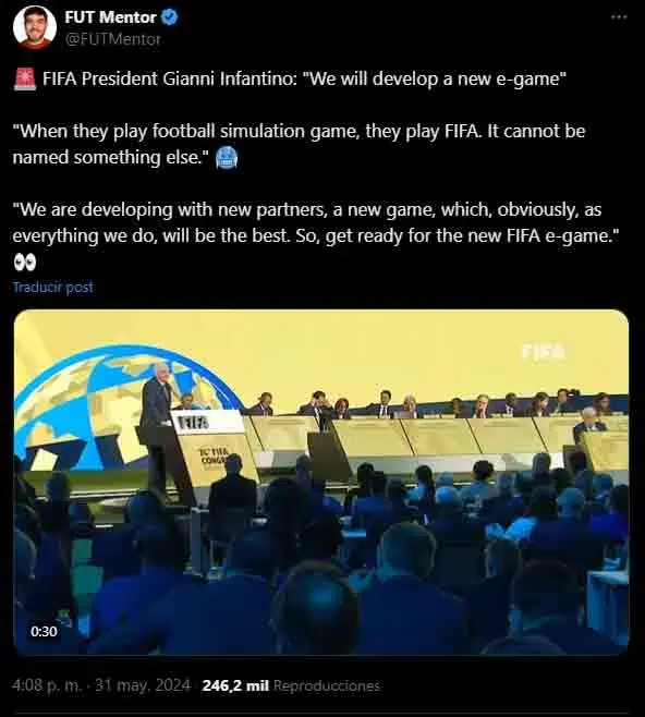 "El juego de simulación de fútbol se llama FIFA". El presidente de la FIFA confirma que están desarrollando un nuevo juego de la licencia