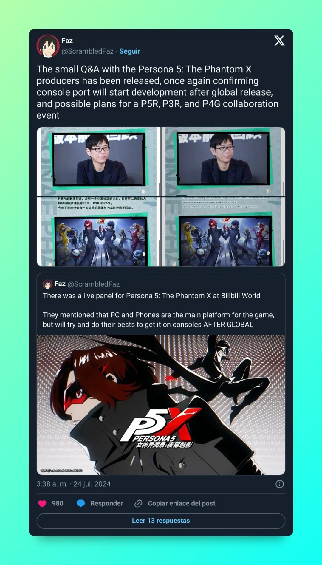 Ya sabemos cuándo empezará el desarrollo de Persona 5 The Phantom X para consolas