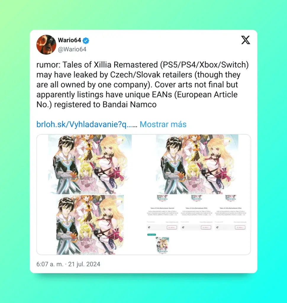 El próximo título de la franquicia Tales of podría ser una remasterización de un videojuego muy importante para los fans 104