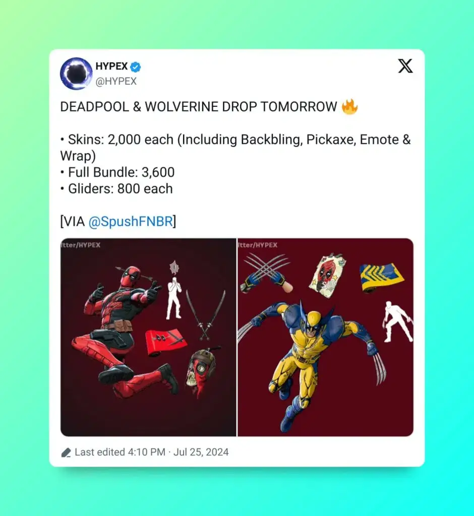 El contenido de Deadpool & Wolverine aterrizará en Fortnite el 26 de julio, al menos eso es lo que dicen las nuevas filtraciones 107