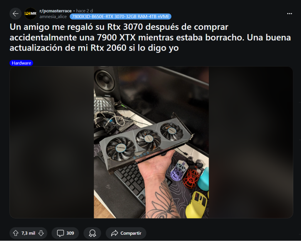 Un amigo le regaló su tarjeta gráfica después de emborracharse: compró accidentalmente uno de los modelos más potentes del mercado 104