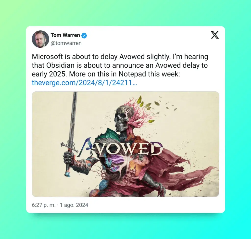 Los últimos rumores aseguran que tardaremos en jugar a Avowed, el nuevo RPG de fantasía de Obsidian