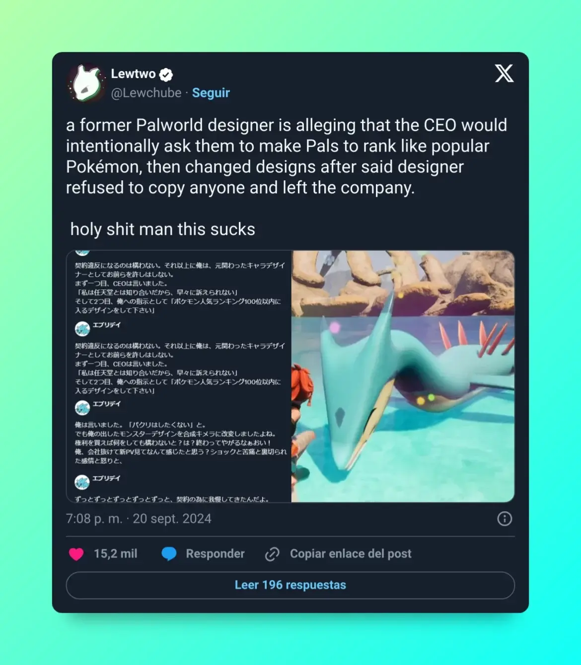 Palworld estaría en graves problemas: Un diseñador del juego alega que el CEO exigió que los Pals puedan confundirse con Pokémon 110