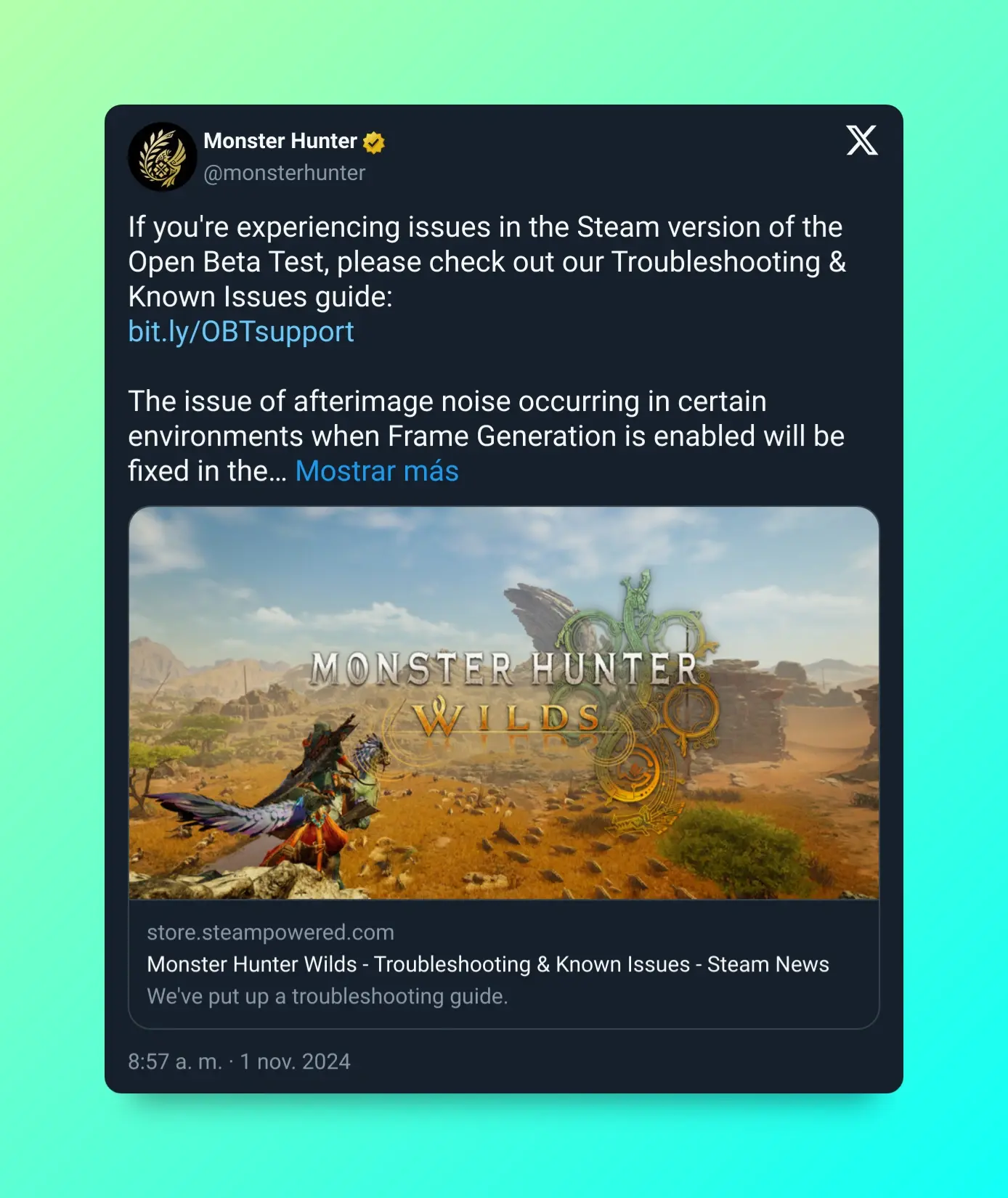 Si has tenido problemas técnicos con la beta de Monster Hunter Wilds, no te preocupes. Capcom lo tiene en cuenta