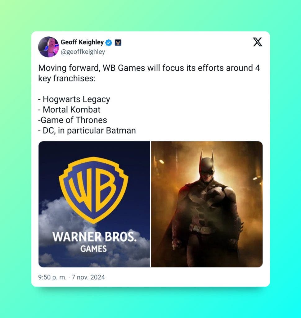 Warner Bros Games se centrará en un par de franquicias para salir a flote tras el gran fracaso comercial que ha supuesto sus últimos lanzamientos 107