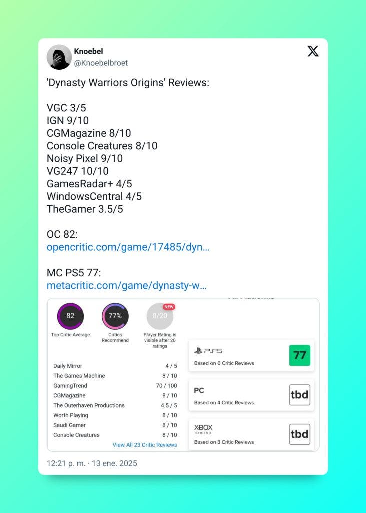así están siendo las primeras notas de Dynasty Warriors Origins