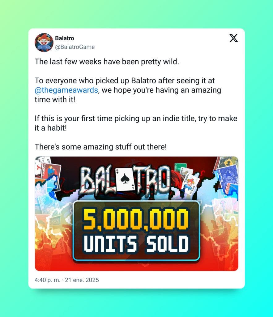  Balatro ha vendido más de 5 millones de copias