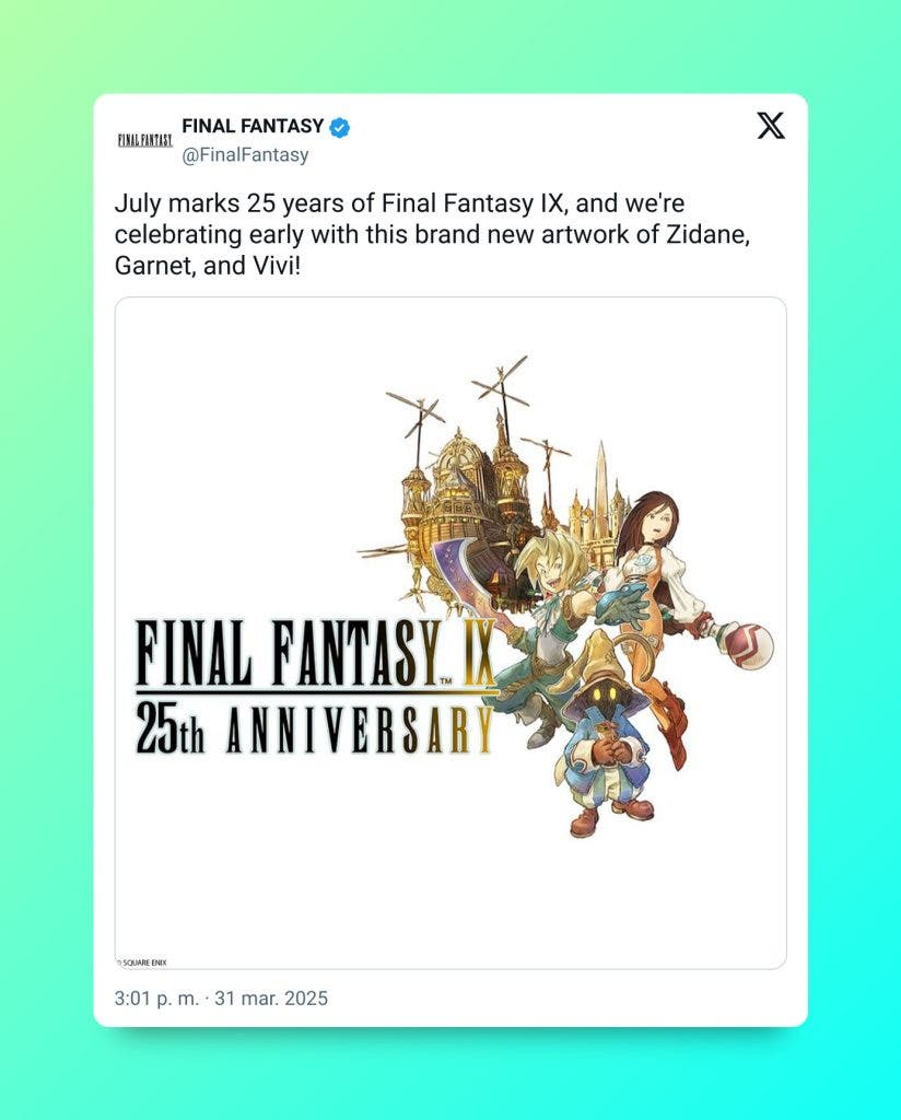 Esta nueva pista confirmaría la existencia de Final Fantasy IX Remake: Square Enix abre una página por el aniversario del título original 106