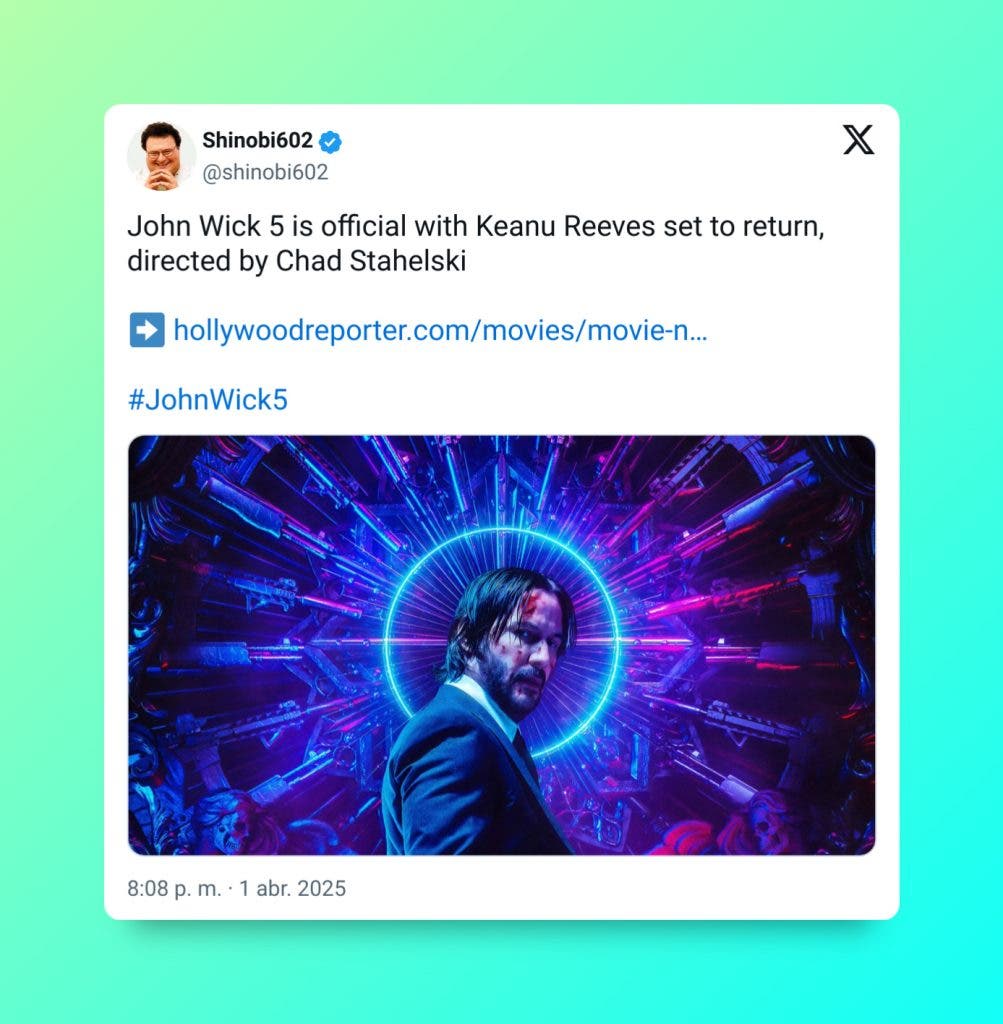John Wick 5 es una realidad y contará con el regreso de Keanu Reeves y el director original de la saga 102