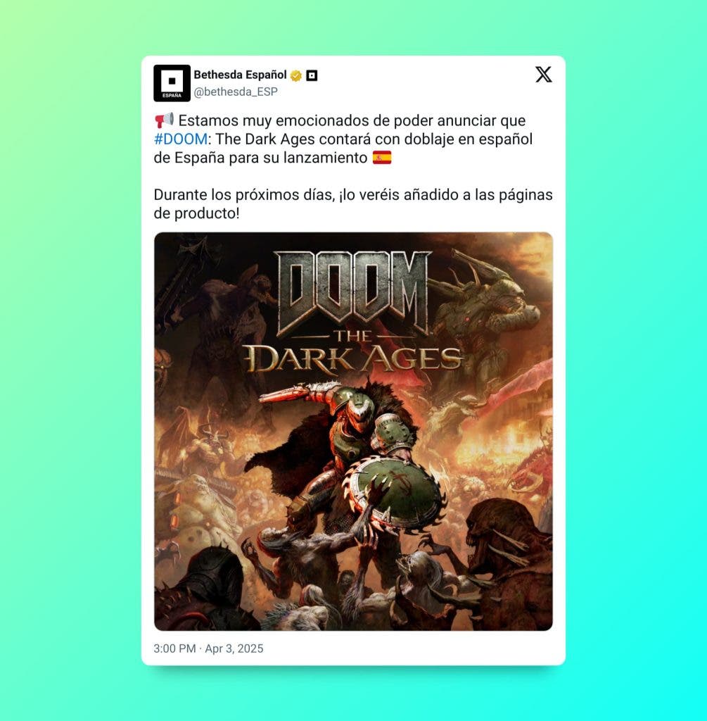 DOOM: The Dark Ages confirma que llegará doblado al castellano 109