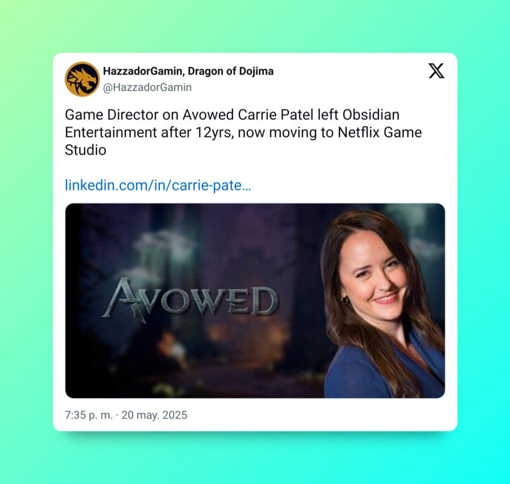 Tras haber lanzado Avowed en febrero, la directora del videojuego abandona Obsidian 100