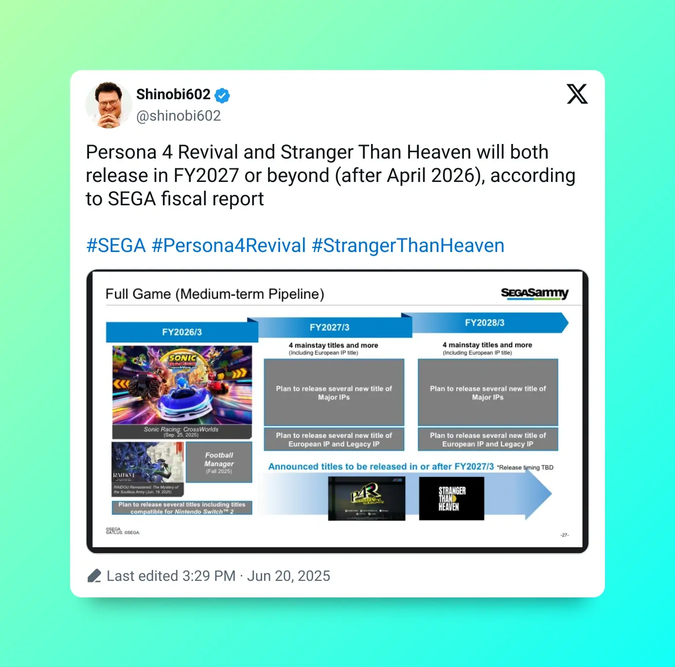 Los dos juegos más esperados de SEGA estarían programados para lanzarse después del segundo trimestre de 2026