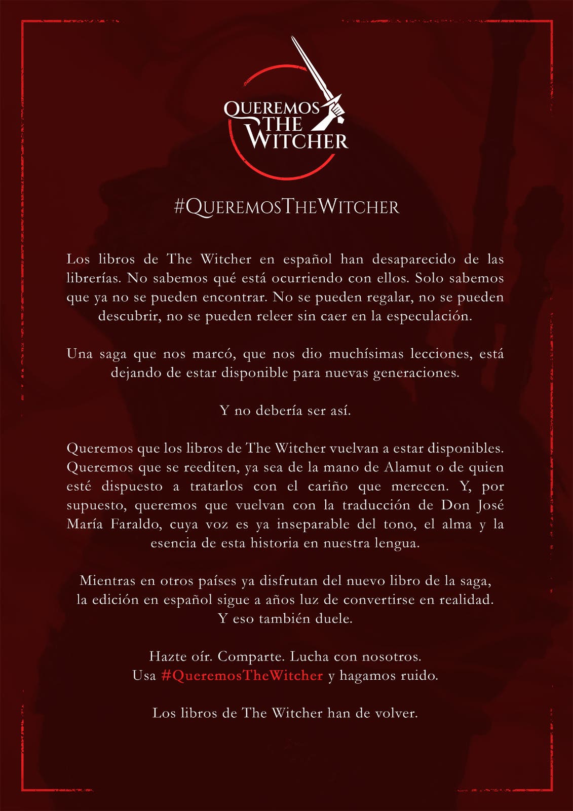 Los fans de The Witcher se unen pidiendo que se reediten los libros de Sapkowski en español 101