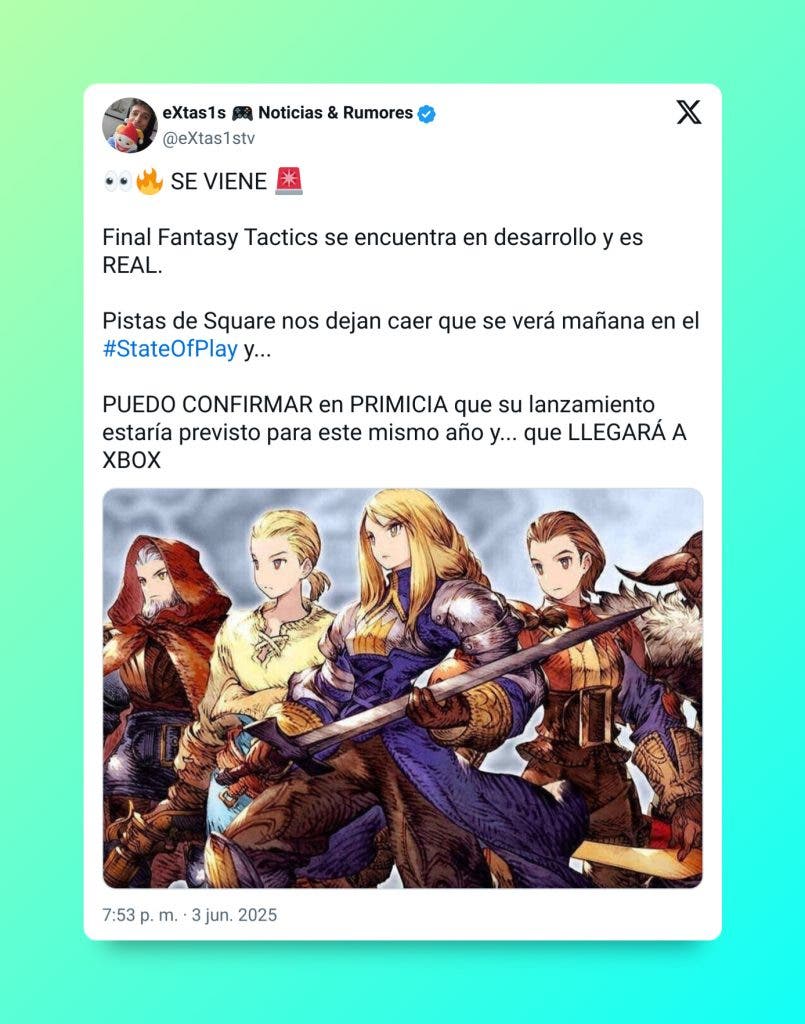 Square Enix tendría preparado un anuncio muy esperado: vuelven los rumores de Final Fantasy Tactics, el cual llegaría a Xbox 104