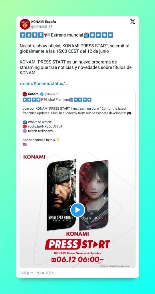 Más vale tarde que nunca: anunciado Konami Press Start, protagonizado por Silent Hill f y Metal Gear Solid Delta 96