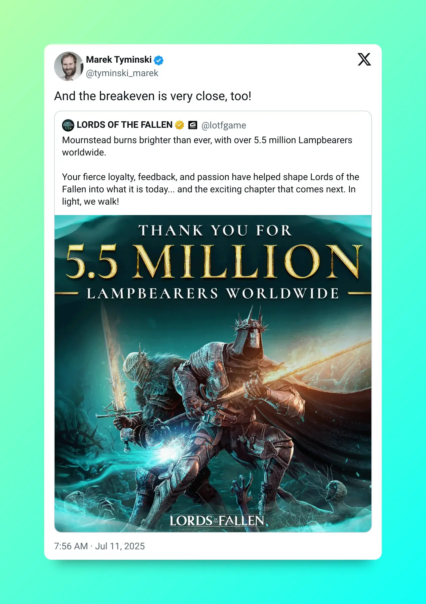 Lords of The Fallen no se considera rentable incluso con más de 5 millones de jugadores